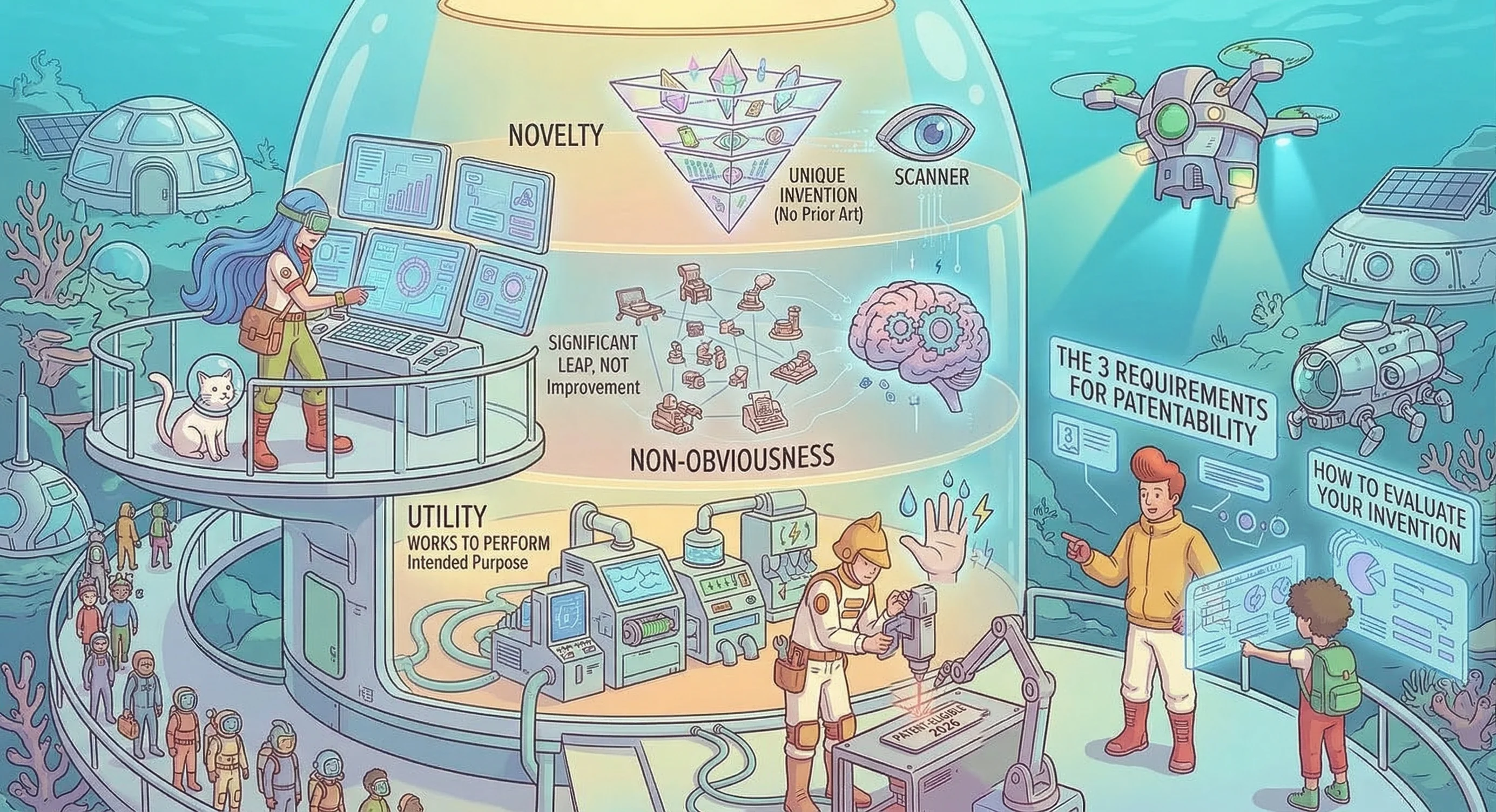 Illustration of the three requirements for patentability